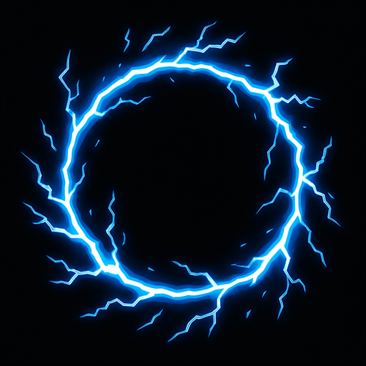 blue electric shock circular.
In-Game asset.  2d.  High contrast.  No shadows