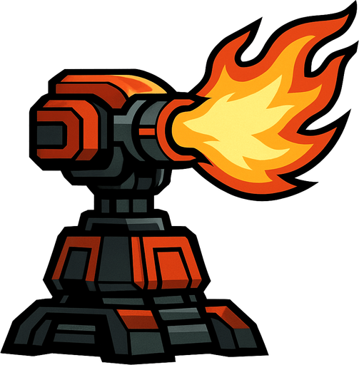 Torreta futurista grande de fuego.
In-Game asset.  2d.  High contrast.  No shadows