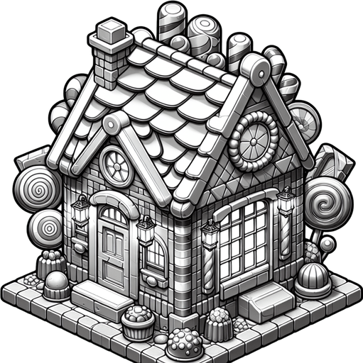 casa di caramelle.
Single Game Texture. In-Game asset. 2d. Blank background. High contrast. No shadows.