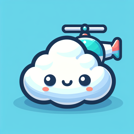 Generate a cartoon-style cloud with a cute smiling face. The cloud should be puffy and white with soft blue shadows and expressive eyes. Make it suitable for a colorful helicopter game..
Single Game Texture.  In-Game asset.  2d.  Blank background.  High contrast.  No shadows