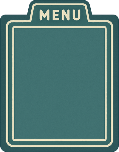 El fondo de un menu pqueño, este se dezpliga asi que deberia ser bonito, acorde a un menu rapido y de tipo retro. colores verde pastel o azul marino mate claro. con borde blanco, y que tenga una pestañita superior que diga menu como si fuera una carpeta.
In-Game asset.  2d.  High contrast.  No shadows