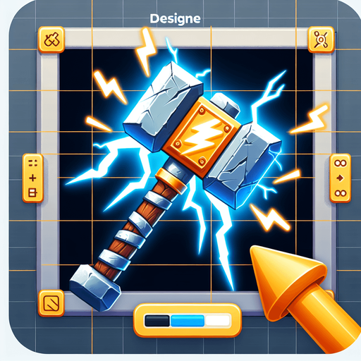 hammer with lightning.
Single Game Texture. In-Game asset. 2d. Blank background. High contrast. No shadows.