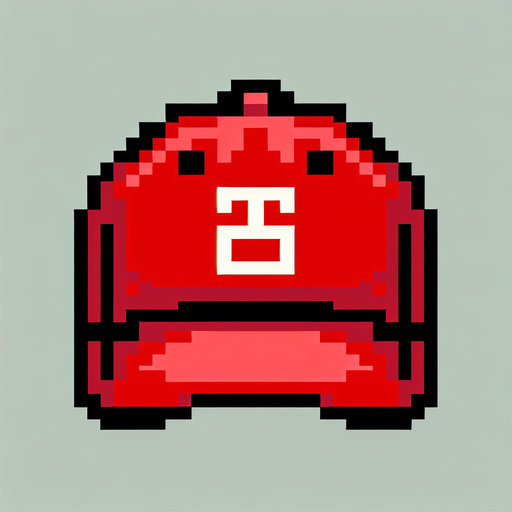 2d. 8-bit. red baseball cap. maga..
Single Game Texture. In-Game asset. 2d. Blank background. High contrast. No shadows.