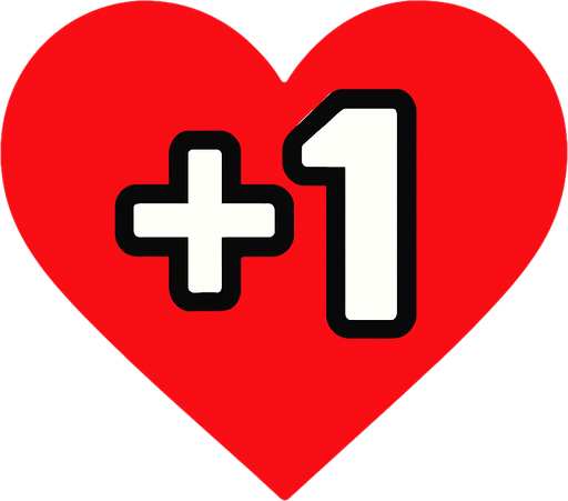 1+ up heart icon.
In-Game asset.  2d.  High contrast.  No shadows