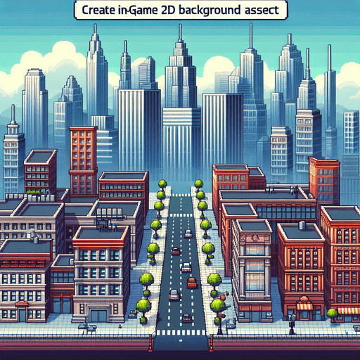 city with skyscrapers with a big street at the bottom.
in-Game background asset. 2d. High contrast. No shadows. 8bit.