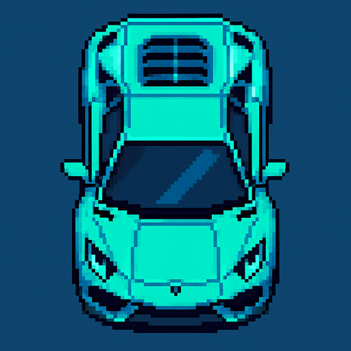 Draw 2d pixel lamborghini car top view turkuaz..
In-Game asset.  2d.  High contrast.  No shadows