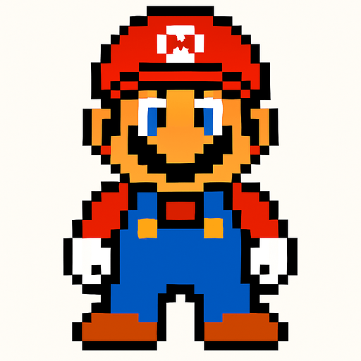super mario facing camera.
In-Game asset.  2d.  High contrast.  No shadows