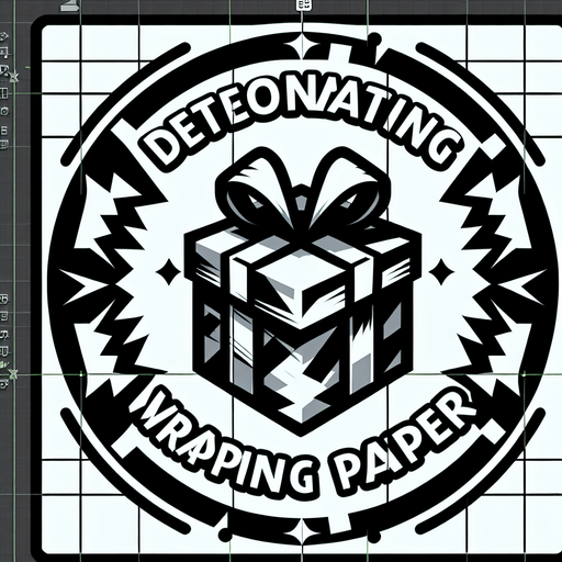 Icon for a explosive present, on a circle, with the text „detonating wrapping paper“ at top, cartoon Single Game Texture. In-Game asset. 2d. Blank background. High contrast. No shadows.