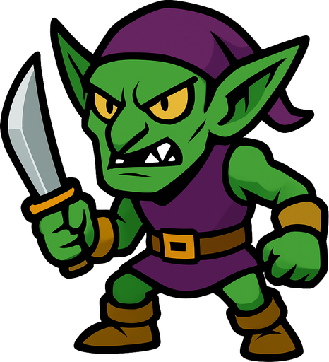 Green goblin without backround.
In-Game asset.  2d.  High contrast.  No shadows