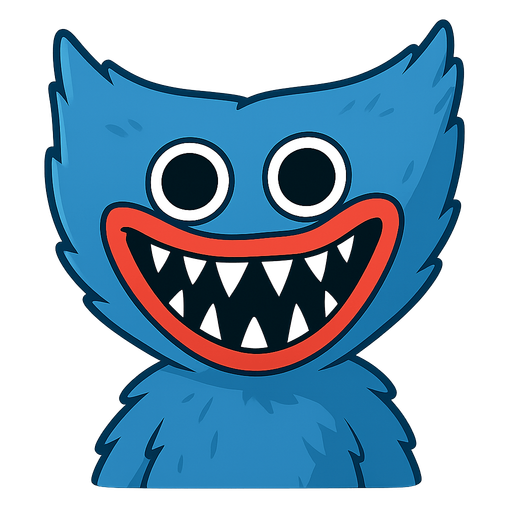 a blue toy with shap teeth and fluffly fur. No background. Transparent background. Blank background. No shadows. 2d. In-Game asset. flat