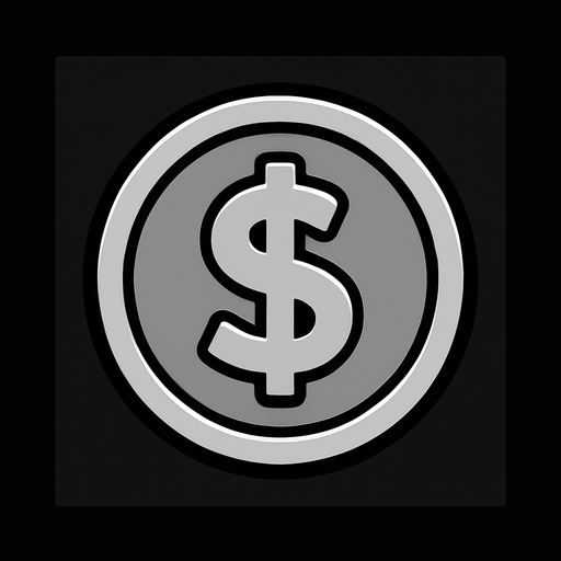 flat black framed silver coin
In-Game asset.  2d.  High contrast.  No shadows