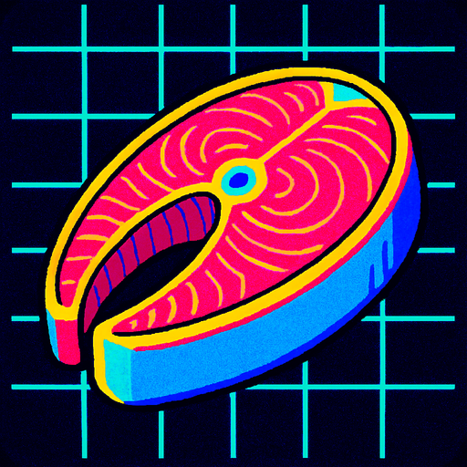 A raw fish steak. 80s arcade machine graphics..
In-Game asset.  2d.  High contrast.  No shadows