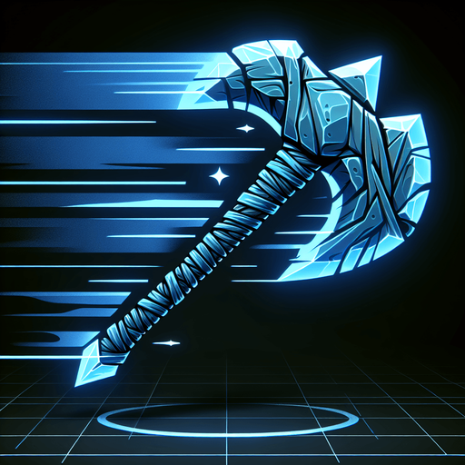 A primal stone axe or spearhead with stylized speed lines or a spectral blue aura indicating swift movement..
Single Game Texture.  In-Game asset.  2d.  Blank background.  High contrast.  No shadows