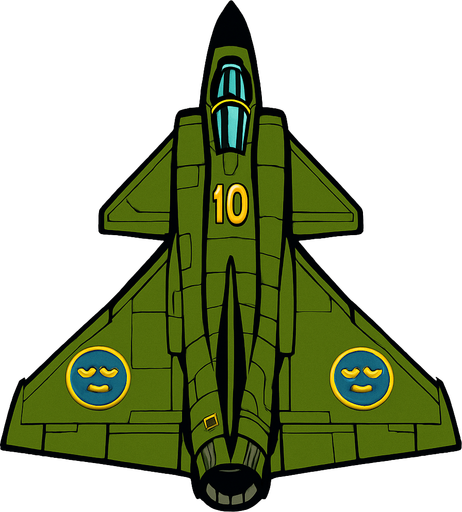 A Saab 37 Viggen fighter jet.
In-Game asset.  2d.  High contrast.  No shadows. Top down view