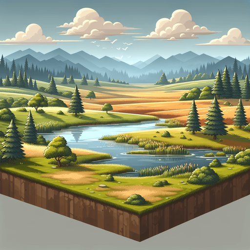 Cool scenic view.
Single Game Texture. In-Game asset. 2d. Blank background. High contrast. No shadowcs.