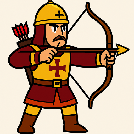Animasyon çizgi dizi tarzında bizans okçusu.
In-Game asset.  2d.  High contrast.  No shadows