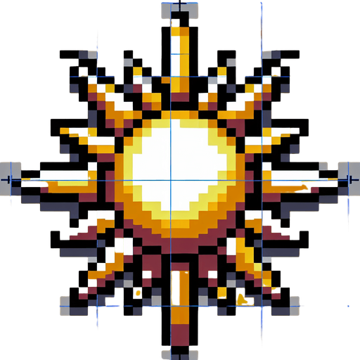 an 8-bit sun
Single Game Texture. In-Game asset. 2d. Blank background. High contrast. No shadows.