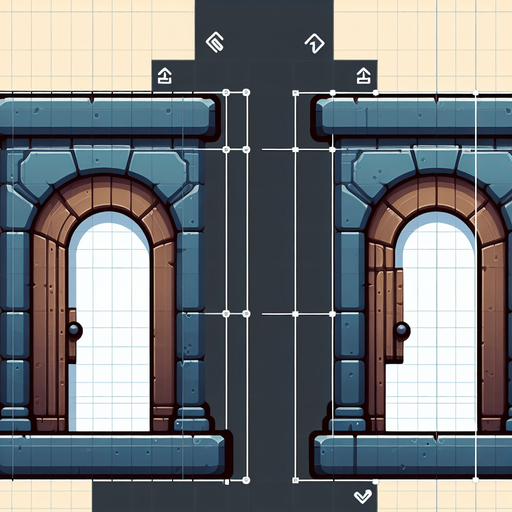 Two doorways.
Single Game Texture.  In-Game asset.  2d.  Blank background.  High contrast.  No shadows