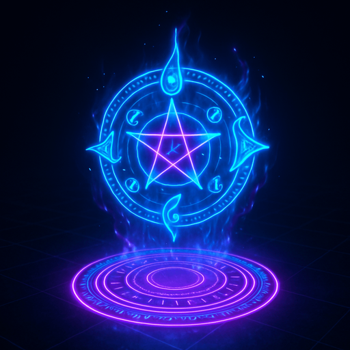 Neon cyberpunk magic spell effect 3d hologram