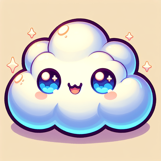 Generate a cartoon-style cloud with a cute smiling face. The cloud should be puffy and white with soft blue shadows and expressive eyes. Make it suitable for a colorful helicopter game..
Single Game Texture.  In-Game asset.  2d.  Blank background.  High contrast.  No shadows