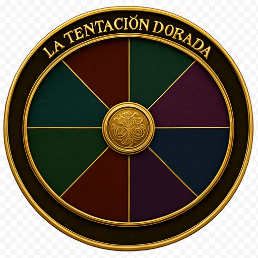 Create a visual asset for a luxury prize wheel base for 'La Tentación Dorada'.

Design:

Shape: Perfect circle.

Sections: 8 clearly divided sections, marked by elegant gold or silver lines.

Colors: Rich, deep casino tones (reds, greens, blues, purples, dark wood/gold).

Center: Decorative element (subtle logo/metallic plate).

Outer Rim: Prominent golden or silver polished rim.

Style: Luxurious, sophisticated prize wheel.

Background: Transparent (wheel only).

Objective: Elegant base for 8 prize placements..
In-Game asset.  2d.  High contrast.  No shadows