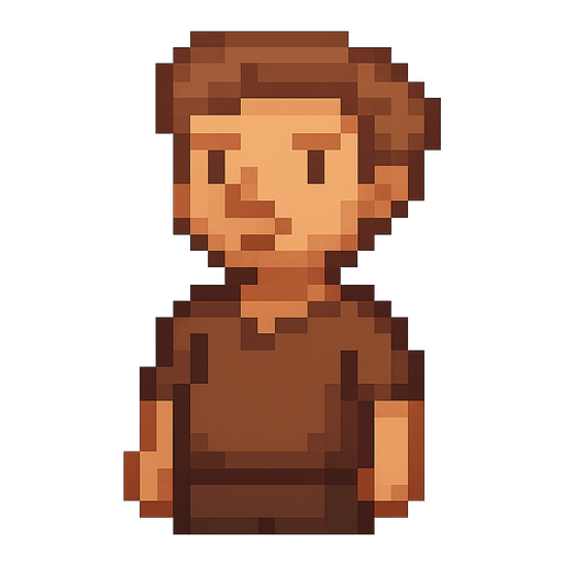 pixelart, man, half, villager. No background. Transparent background. Blank background. No shadows. 2d. In-Game asset. flat