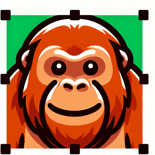 An orangutan in a cartoon image..
Single Game Texture. In-Game asset. 2d. Blank background. High contrast. No shadows.