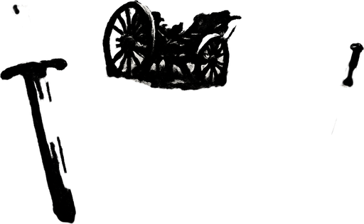 A war-torn battlefield with broken swords and burning wagons, muddy bloodstained ground, corpses under grey skies, banners torn and forgotten, realistic.
In-Game asset.  2d.  High contrast.  No shadows