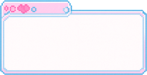Ilustración en Pixel Art de un Name Box blanco, característico de una novela visual romántica, con detalles en colores pastel. El cuadro no contiene texto.