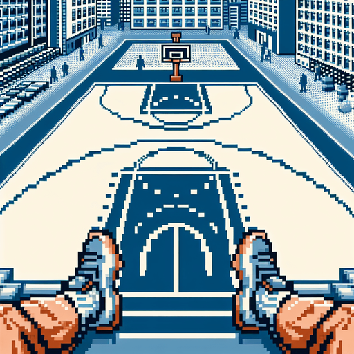 basketball court background seen from the perspective of a player. pixelated. 8 bit.
Single Game Texture. In-Game asset. 2d. Blank background. High contrast. No shadows.