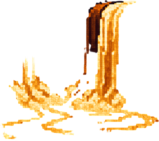 paisage con cascadas de cafe de pixeles.
In-Game asset.  2d.  High contrast.  No shadows