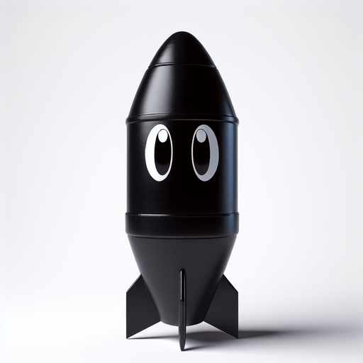 süper marıo oyunundaki siyah renkli ve gözleri olan füze.
Single Game Texture. In-Game asset. 2d. Blank background. High contrast. No shadows.
