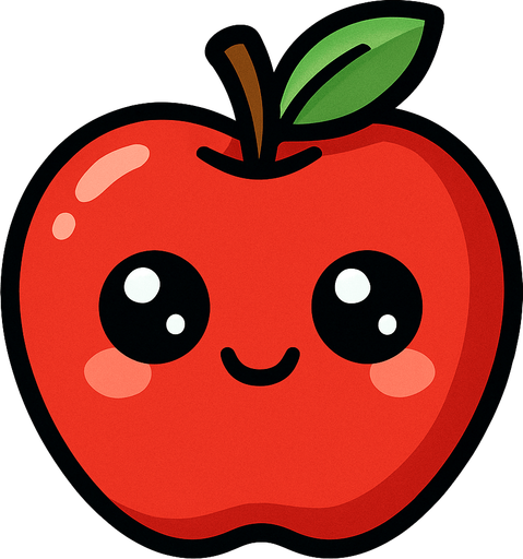 Manzana Fruta con ojos lindos.
In-Game asset.  2d.  High contrast.  No shadows. Cartoon.