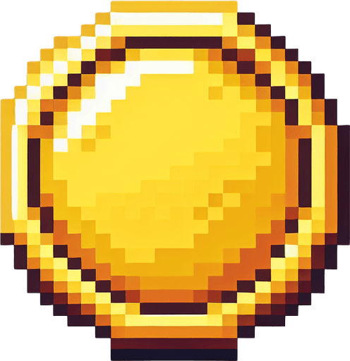 A gold coin. 8 bit pixel art.
Single Game Texture.  In-Game asset.  2d.  Blank background.  High contrast.  No shadows