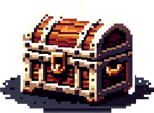A wooden treasure chest.  Front view. Pixel art..
Single Game Texture.  In-Game asset.  2d.  Blank background.  High contrast.  No shadows