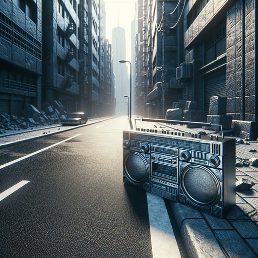 an urban street road near a boom box Single Game Texture. In-Game asset. 2d. Blank background. High contrast. No shadows.