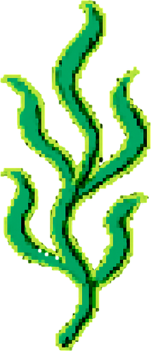 A small single strand of loose floating seaweed. 80s arcade machine graphics..
In-Game asset.  2d.  High contrast.  No shadows