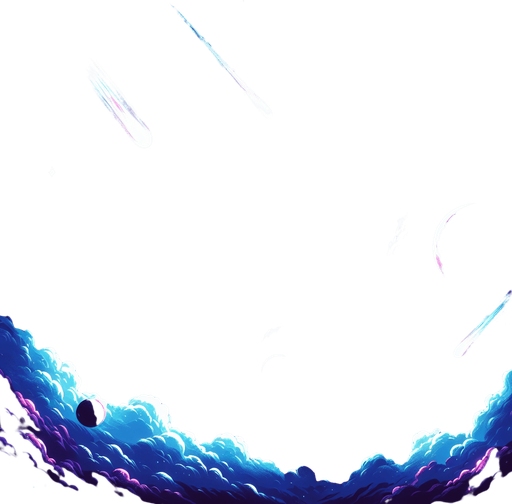 A looping animated GIF of a cosmic scene in deep space, showcasing a vibrant blue and purple galaxy with stars, planets, and comets. The background has swirling nebulae with bright, glowing areas, giving a mystical and expansive feel. Comets move across the scene, leaving trails as they pass, adding a dynamic element to the vast, star-studded universe. The GIF format captures the continuous, endless motion of the comets and stars, evoking a sense of wonder and infinity..
Single Game Texture. In-Game asset. 2d. Blank background. High contrast. No shadows.