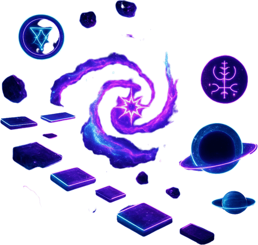 neon galaxy projection 3d simulation glowing swirling nebulas supernova solar system outer space purple cyan stars black holes esoteric magick sigils sparkle glowing cyberpunk starlight magick galaxy overlay projection asteroid starfield swirling background magical dimension pathway level obstacle layout videogame