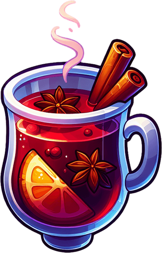 cartoon mulled wine.
Single Game Texture. In-Game asset. 2d. Blank background. High contrast. No shadows.
