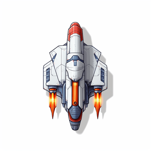 Single space torpedo flying upwards
Game Texture. In-Game asset. 2d. Pixelart. White background. Blank background. Low detail. High contrast.