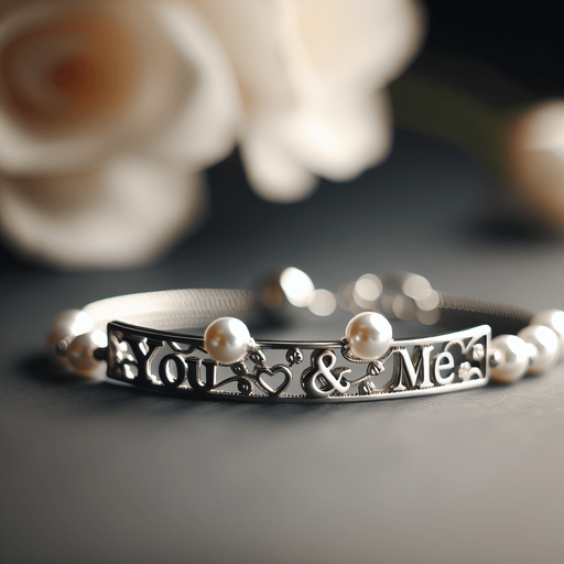 joli bracelet en argent avec "You & Me" gravé dessus ou en perles