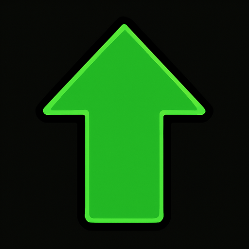 Yukarı yükseltme oku yeşil.
In-Game asset.  2d.  High contrast.  No shadows