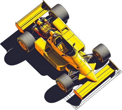top down view of arcade racing car with the yellow color.
Single Game Texture.  In-Game asset.  2d.  Blank background.  High contrast.  No shadows