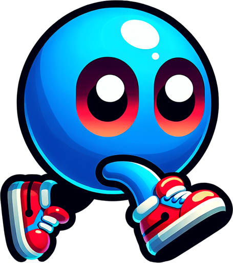 A tiny arcade-style jumper character with a playful look. Minimalist design, round body, short legs, and big eyes. Bright blue color, wearing red sneakers. Designed for fast jumping and dashing, perfect for dodging obstacles. Appears lively and determined. Transparent background..
Single Game Texture.  In-Game asset.  2d.  Blank background.  High contrast.  No shadows