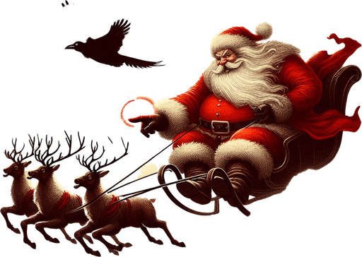 a pergament of Santa Clause on his flying sledge with reindeers, he flees for ravens and leaves a big frosty cloud behind him. There is the text "In Keeper Mode, you can touch santa and swipe your finger into the direction you want to move with extra speed"
