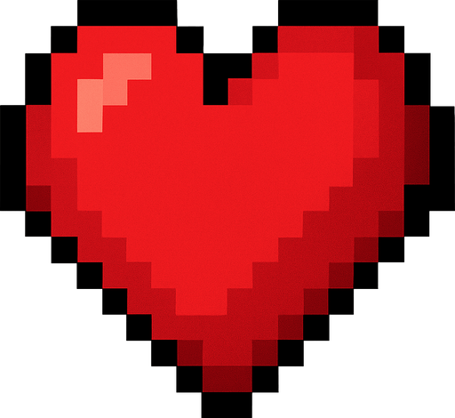 pixel heart.
In-Game asset.  2d.  High contrast.  No shadows
