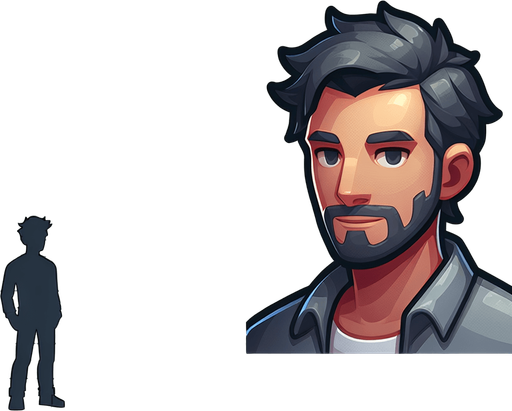 Player man.
Single Game Texture. In-Game asset. 2d. Blank background. High contrast. No shadows.