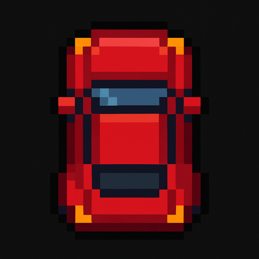 Red car top down 24 pixilated.
In-Game asset.  2d.  High contrast.  No shadows