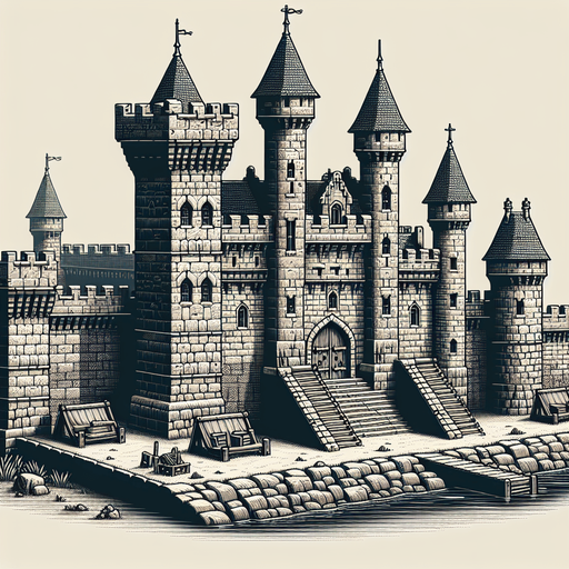 eski bir orta çağ kalesi.
Single Game Texture.  In-Game asset.  2d.  Blank background.  High contrast.  No shadows